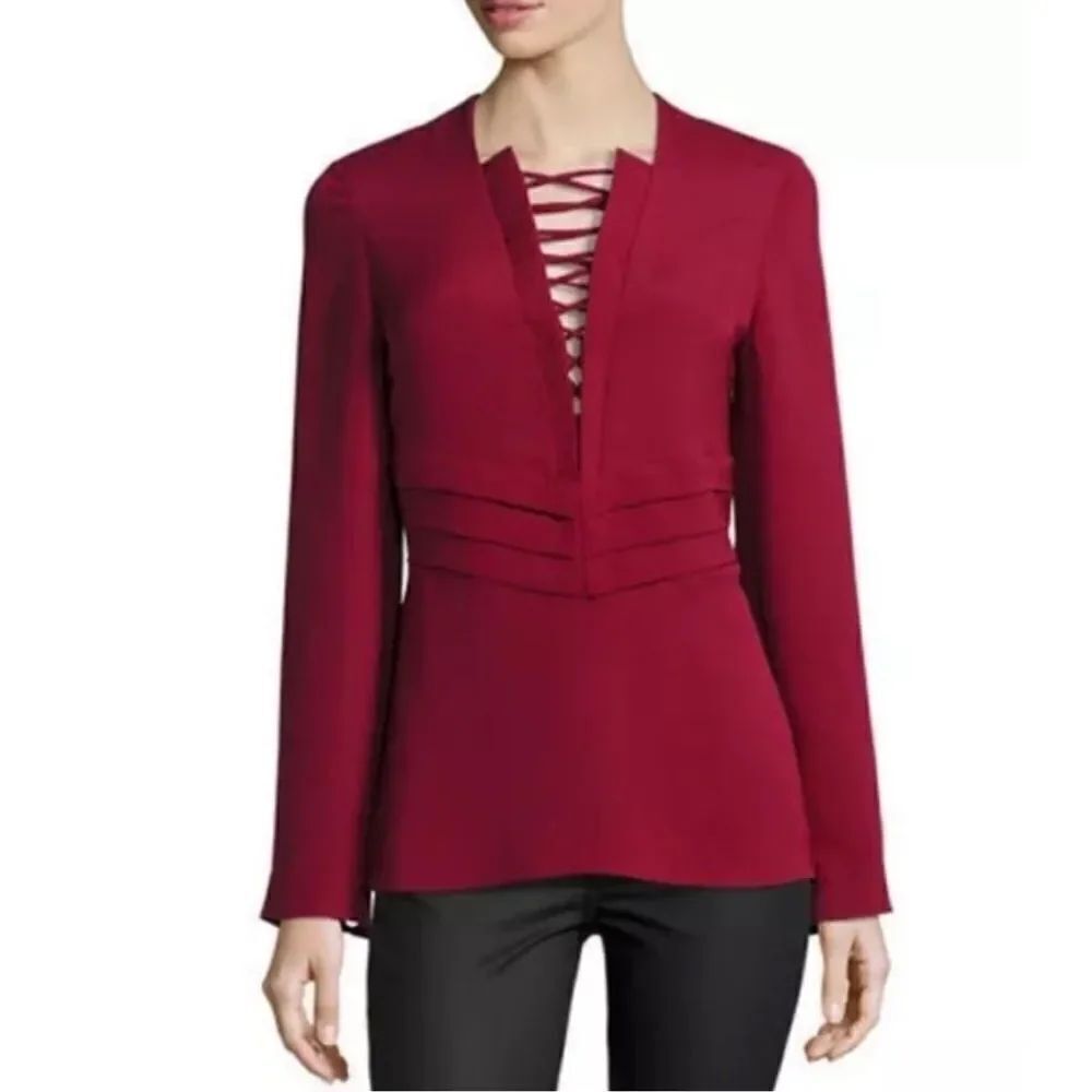 IRO Luana Lace-Up Crepe Top in Wine Size 38